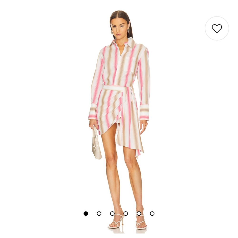 Brand New With Tag Draped Mini Dress in Pink Beige Stripe - Size XS